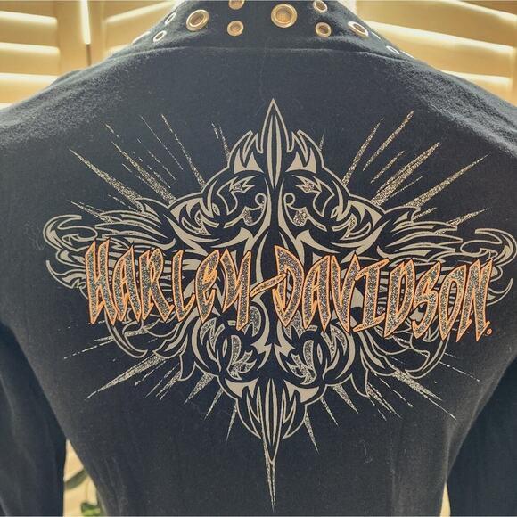 HARLEY DAVIDSON MOTORCYCLE BLACK GROMMET EMBROIDERED SIZE SMALL - Picture 2 of 5